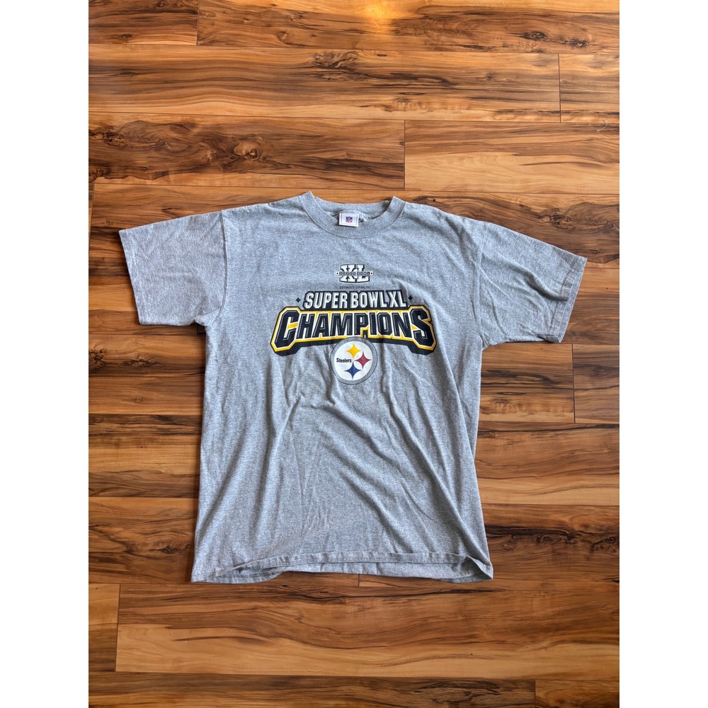 NFL Pittsburgh Steelers Super Bowl XL Champions T-Shirt Gray Mens Large